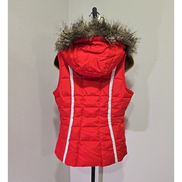 Eddie Bauer Premium Goose Down Puffer Vest Womens XS Thick Red Faux Fur Trim - Picture 4 of 8